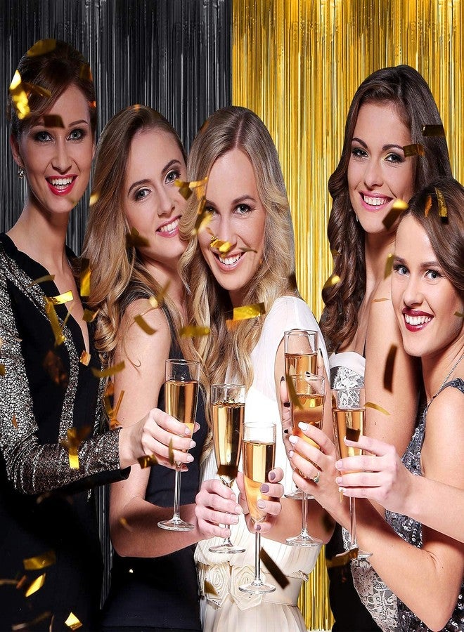 بروبسيكل ستائر بروبسيكل الذهبية والسوداء اللامعة، مقاس 3 أقدام × 6 أقدام، خلفية مثالية لتزيين حفلات أعياد الميلاد، والذكرى السنوية، وحفلات توديع العزوبية، وحفلات استقبال المولود الجديد، ستائر مزينة بشراشيب ذهبية لامعة - عبوة من 4 قطع - Image 4